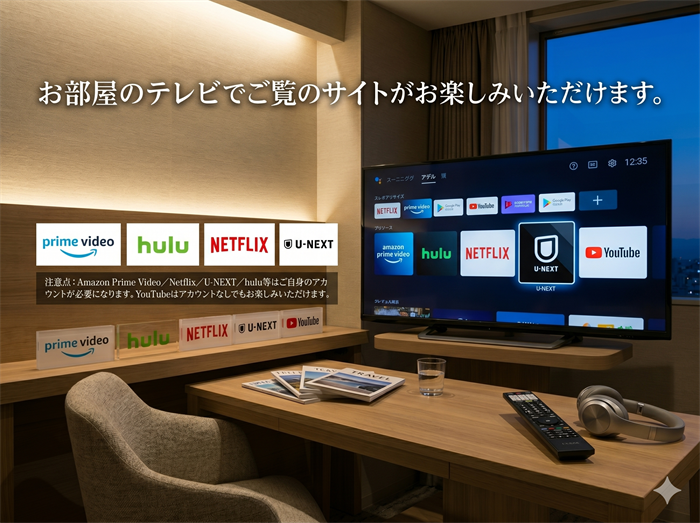 ホテルカターラ　【お部屋でYouTube見放題！】動画配信サービスが視聴できます。